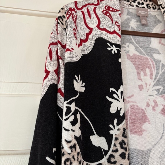 Chico's Size 1 Red Black Animal Print Paisley Mixed‎ Print Chicos Size Medium - Picture 5 of 11